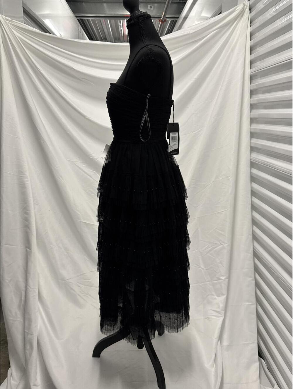 Black Strapless Ruffled Midi Dress - Picture 3 of 9